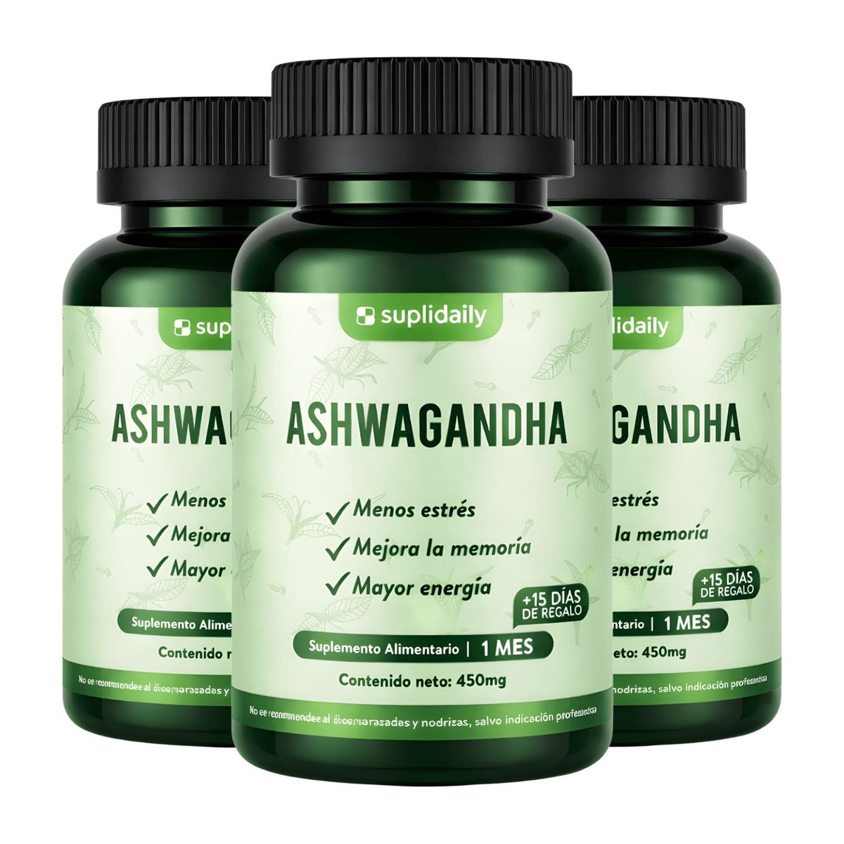 SUPLIDAILY - Ashwagandha Premium 450 Mg 270 Cápsulas Suplidaily PACK X3
