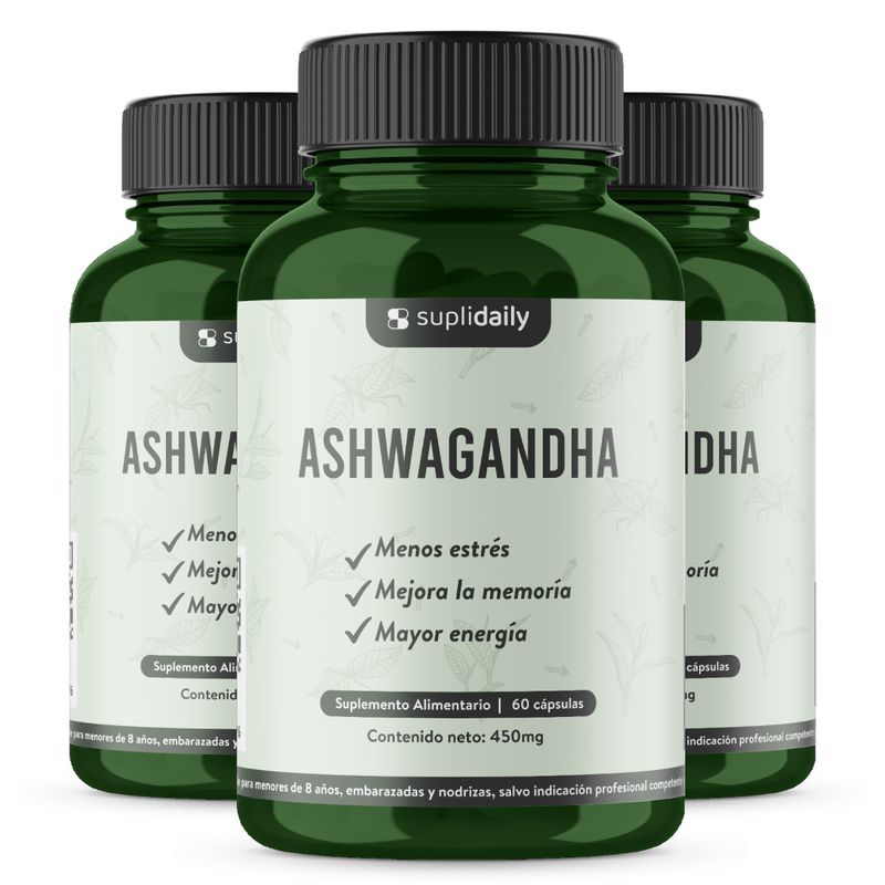 GENERICO - Ashwagandha Premium 450 Mg 180 Cápsulas Suplidaily PACK X3