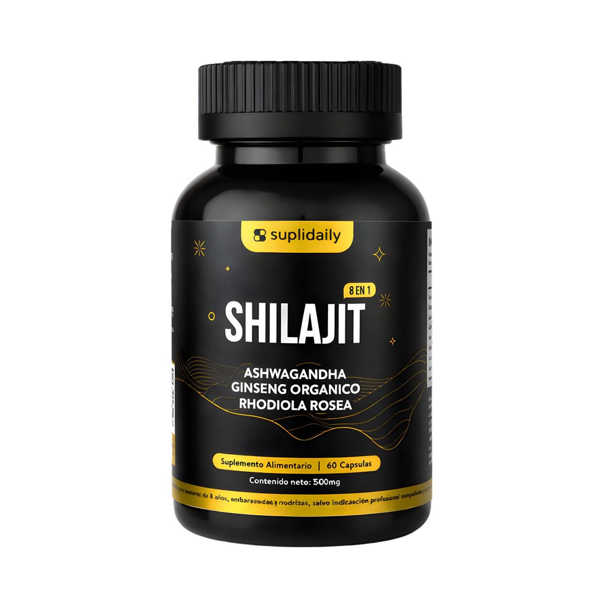 SUPLIDAILY - Shilajit Puro Himalaya 1000mg 60 Cápsulas Vitalidad 1 Mes