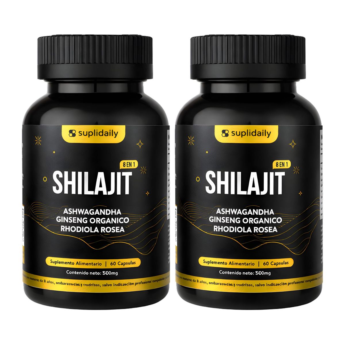 SUPLIDAILY - Shilajit Puro Himalaya 1000mg 120 Cápsulas Vitalidad Pack X2
