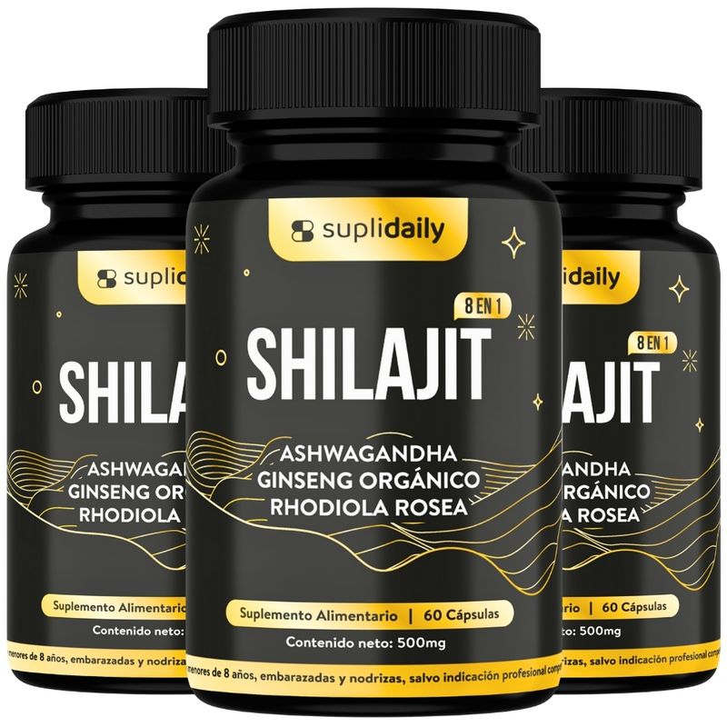 SUPLIDAILY - Shilajit Puro Himalaya 1000mg 180 Cápsulas Vitalidad Pack X3