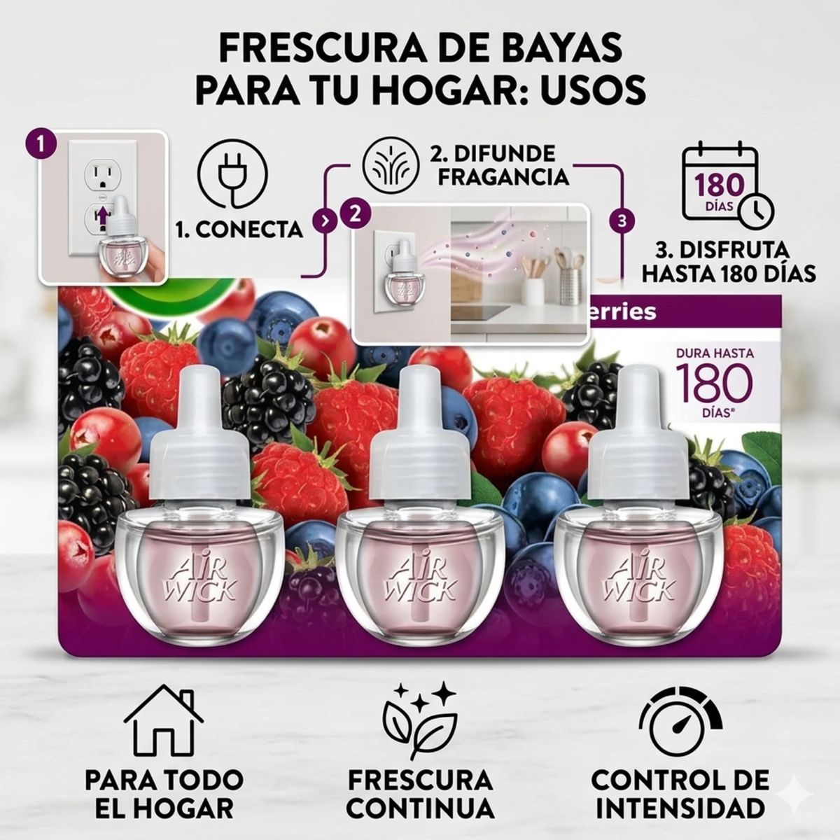 AIRWICK - Recarga Desodorante Electrico Berries Airwick 3 Un