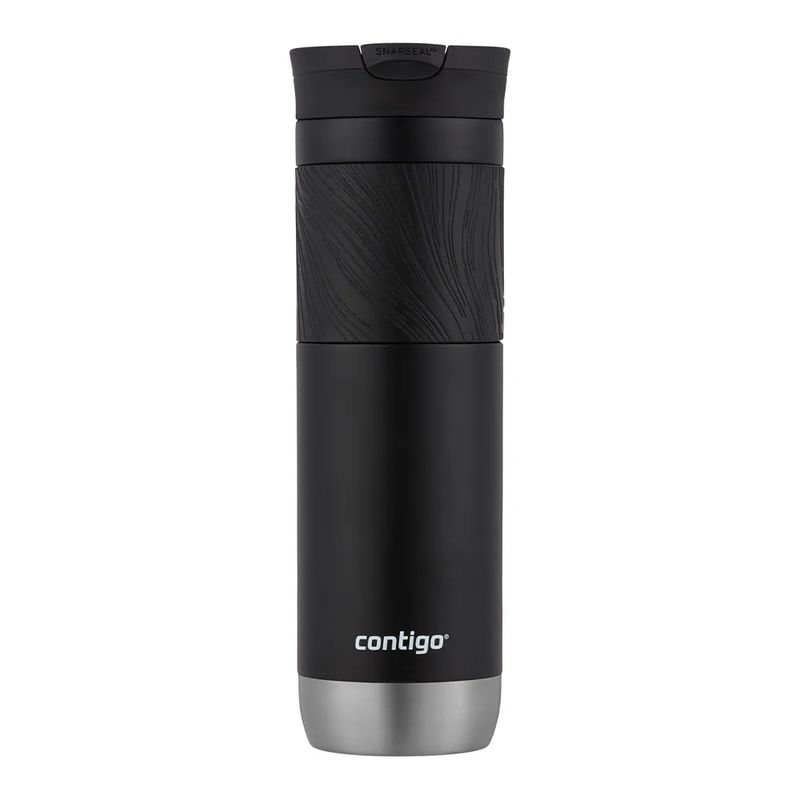 CONTIGO - Mug Contigo Byron 2.0 de acero inoxidable 710 ml, Negro con tapa SNAPSEAL  y agarre texturizado