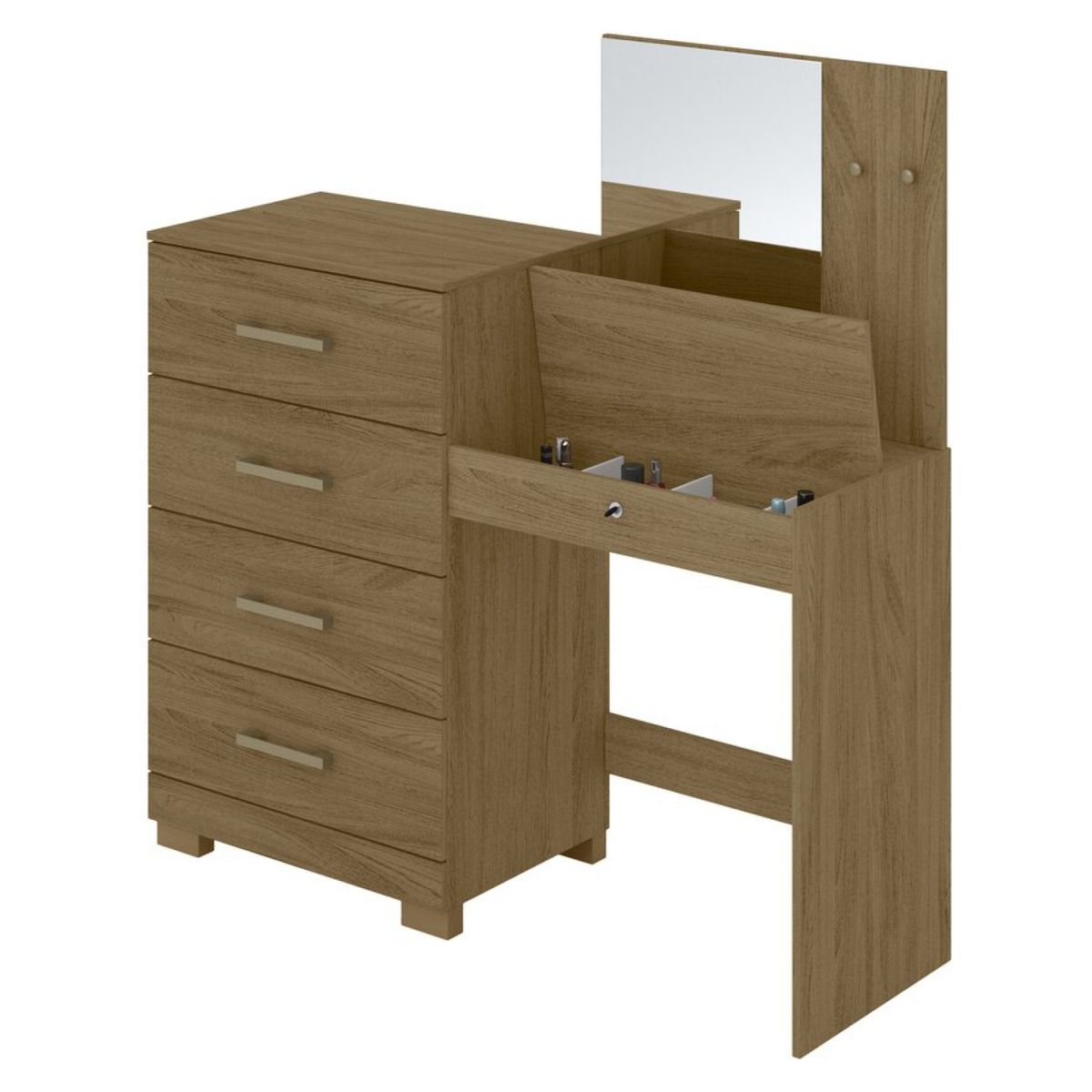 ROCH LTDA - Comoda Roch M-804 4 Cajones  Espejo Color Natural