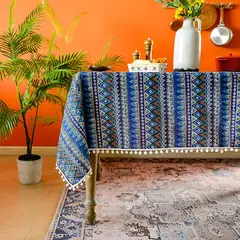 PUREPOWER - Mantel Boho Flecos Pompas100x140cm para Mesa de Centro Pequeña