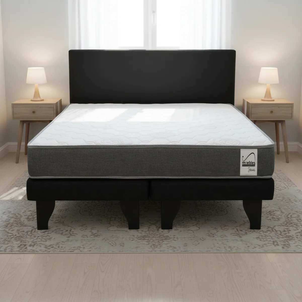 GENERICO - Cama Europea 2 plazas Basic + Respaldo Inmuebles Dreams