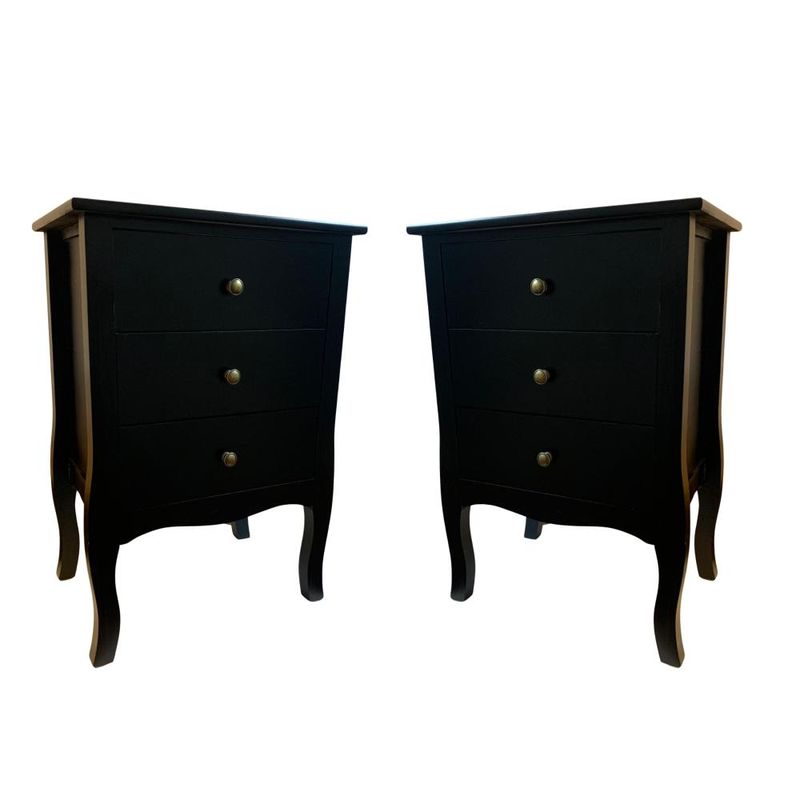 ITAHOME - SET 2 VELADORES DORMITORIO IMPERIA 3 CAJONES NEGRO
