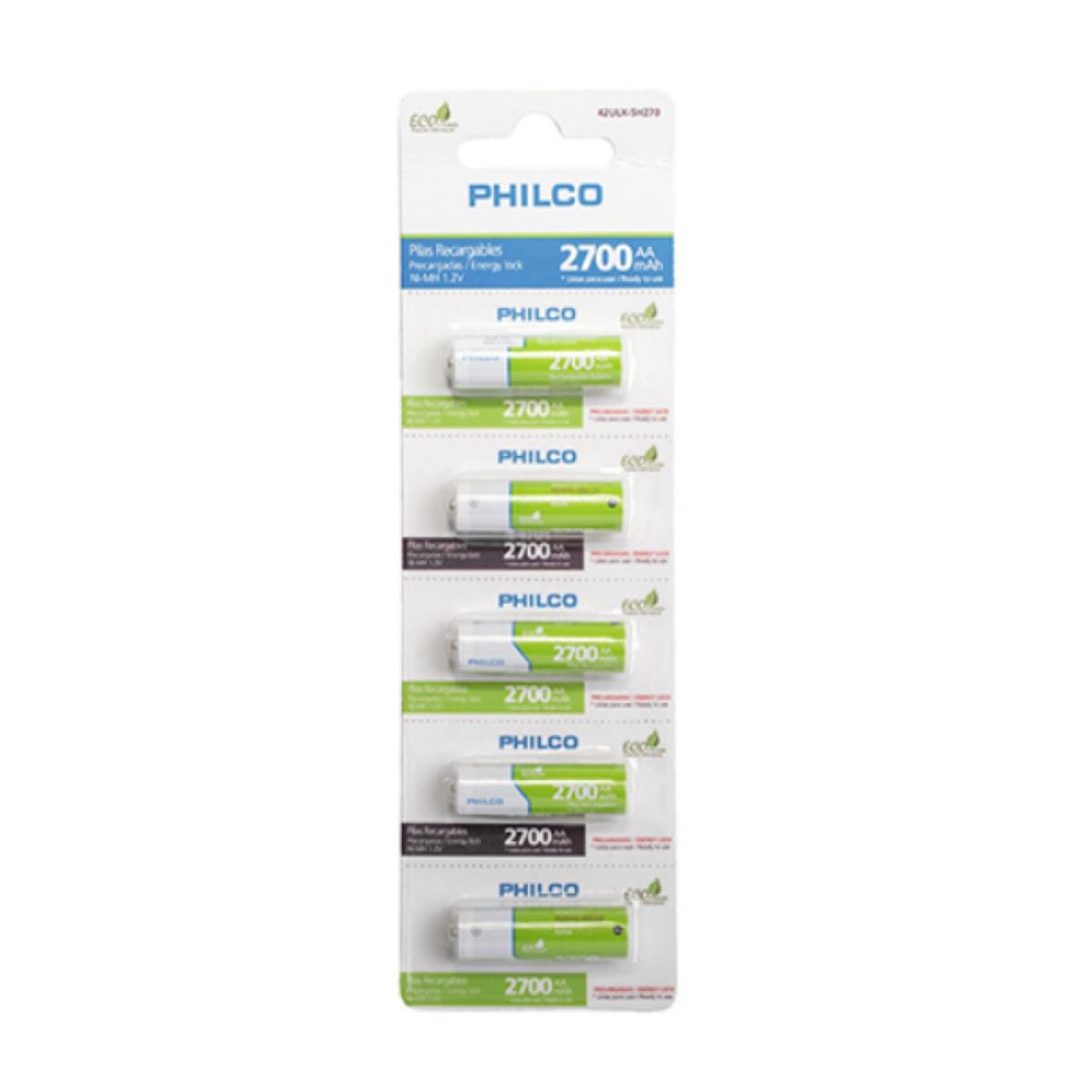 PHILCO - Tira 5 Pilas Recargables AA 2700mAh Philco