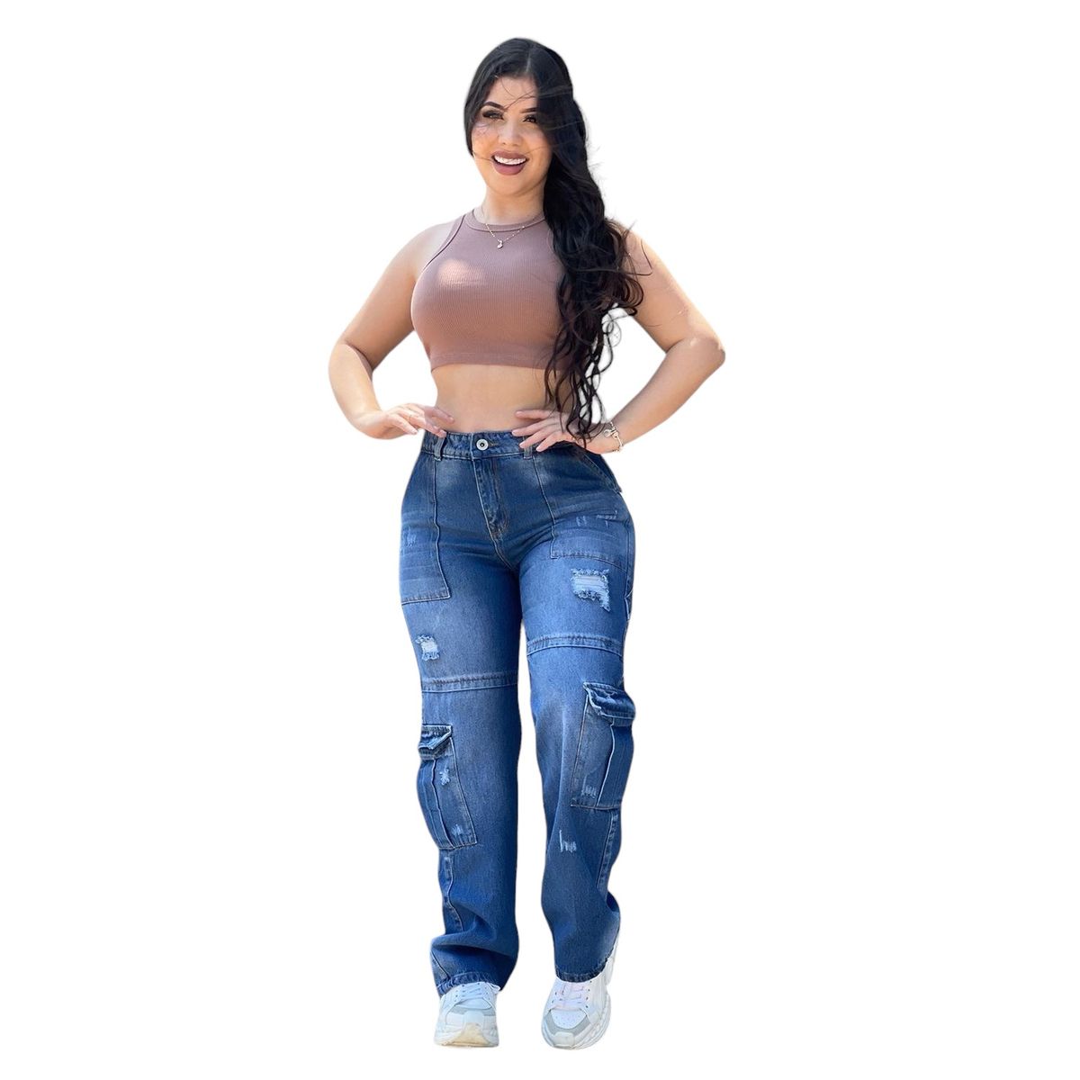 CINTURA SONADA - Jeans Cargo Colombiano Mujer Tiro Alto