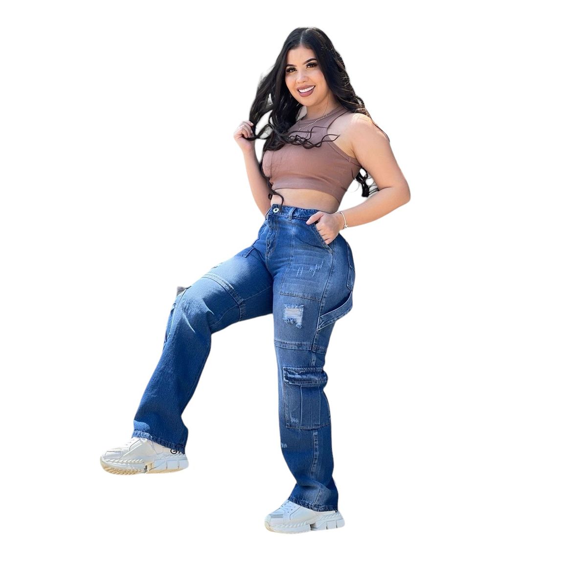 CINTURA SONADA - Jeans Cargo Colombiano Mujer Tiro Alto