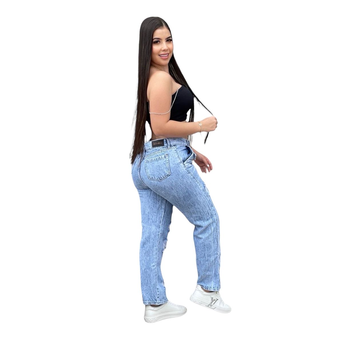 CINTURA SONADA - Jeans Mom Colombiano Mujer Tiro Alto Claro