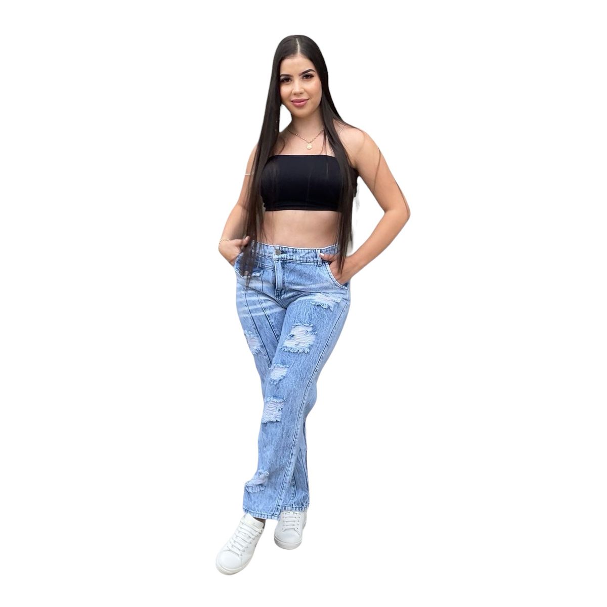 CINTURA SONADA - Jeans Mom Colombiano Mujer Tiro Alto Claro