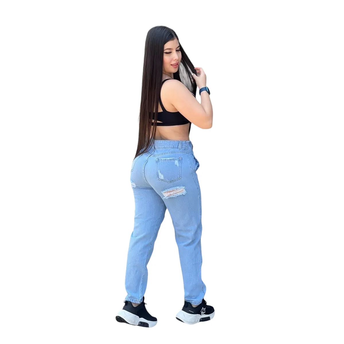 CINTURA SONADA - Jeans Mom Colombiano Mujer Tiro Alto Push Up Claro
