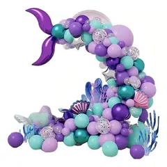 GENERICO - 136 Pcs Sirena Globo Set Bebé Bautizo Cumpleaños Decoración