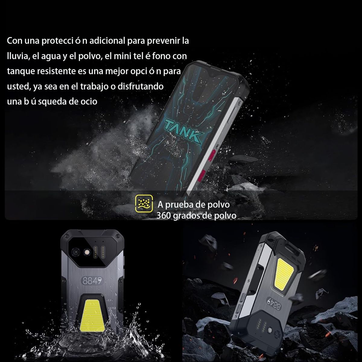 UNIHERTZ - TankMini celular pantalla 4.3 16GB+256GB 100MP luz camping