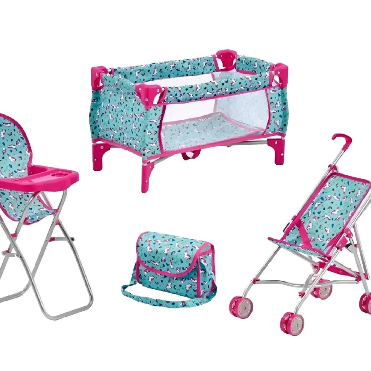 BESTOYS - Coche Muñeca con cuna y silla de comer metalico Bestoys