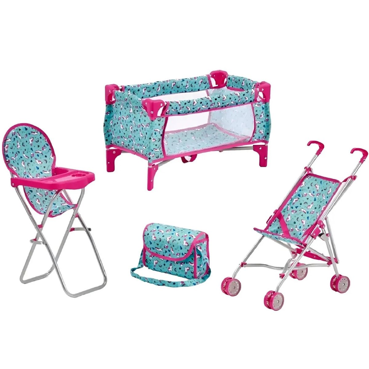 BESTOYS - Coche Muñeca con cuna y silla de comer metalico Bestoys