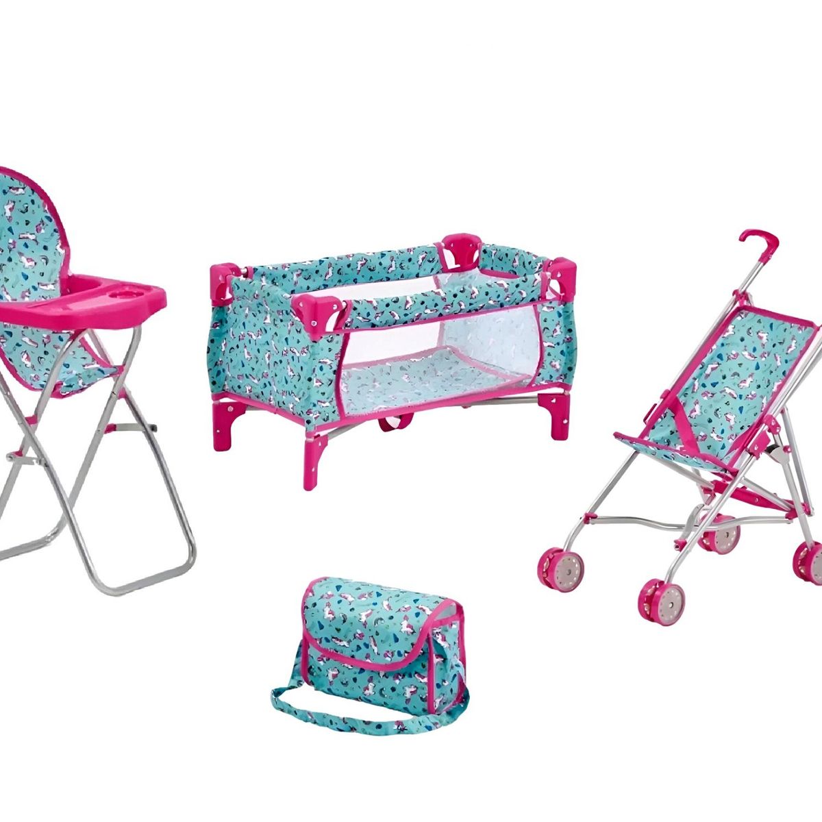 BESTOYS - Coche Muñeca con cuna y silla de comer metalico Bestoys