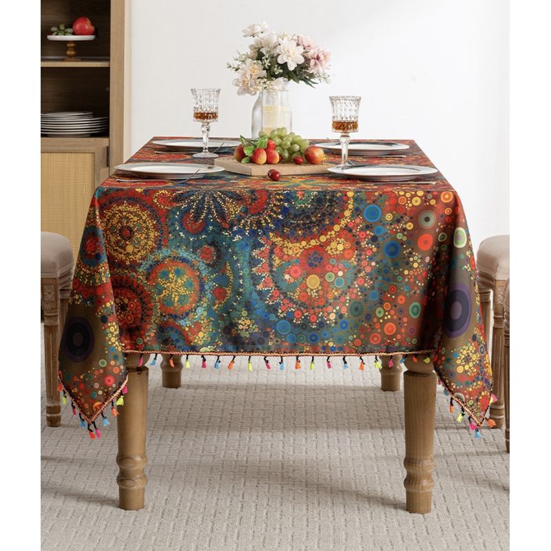 PUREPOWER - Mantel Bohemio Rojo Puntos Polka con Flecos 150x150cm