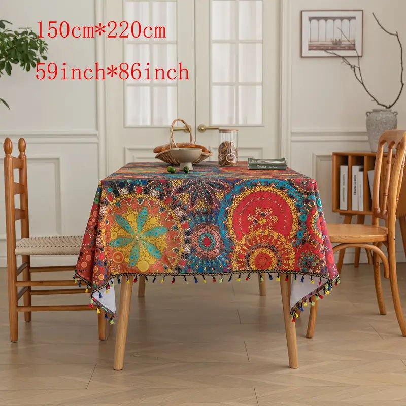 PUREPOWER - Mantel Bohemio Rojo Puntos Polka con Flecos 150x220cm