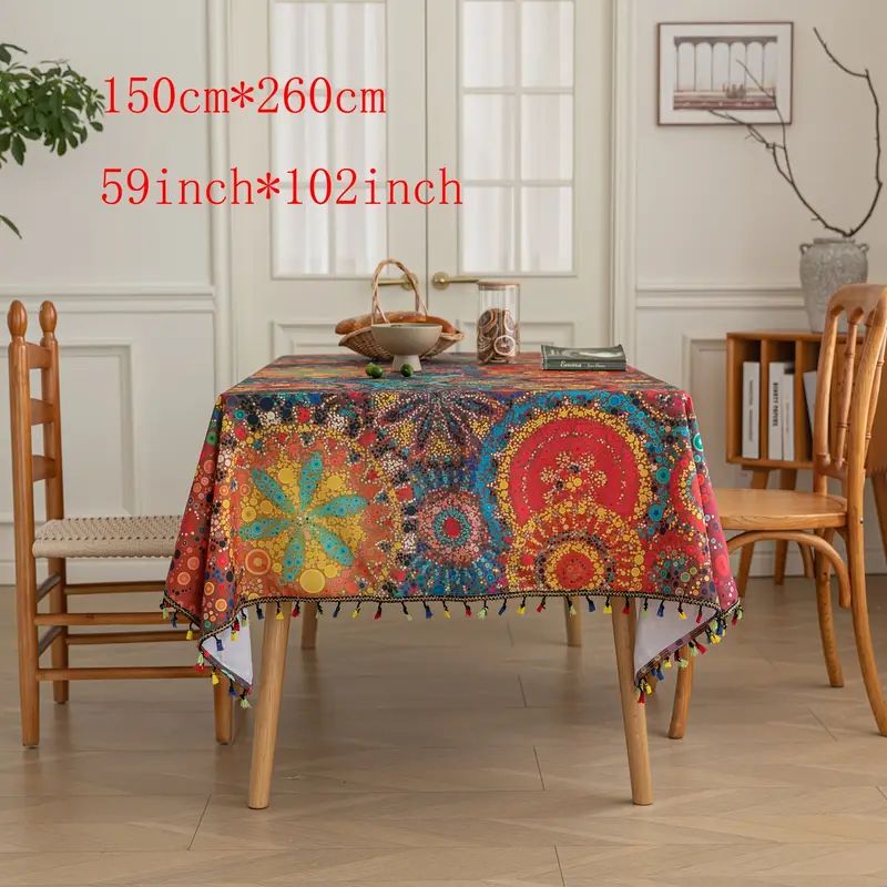 PUREPOWER - Mantel Bohemio Rojo Puntos Polka con Flecos 150x260cm