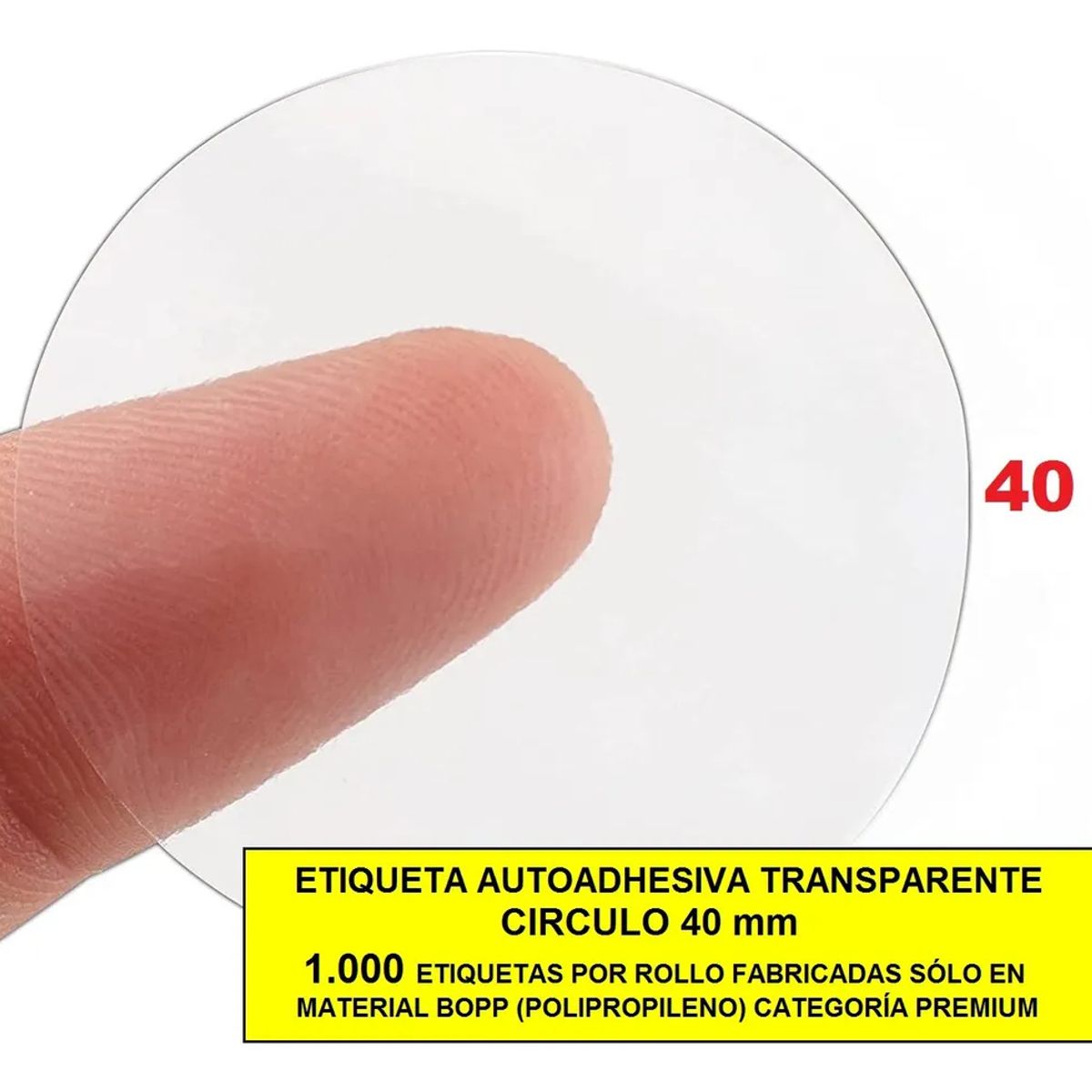 KUANGYE - Etiqueta Adhesiva Circulo 40mm Transparente Rollo 1000 Etiq
