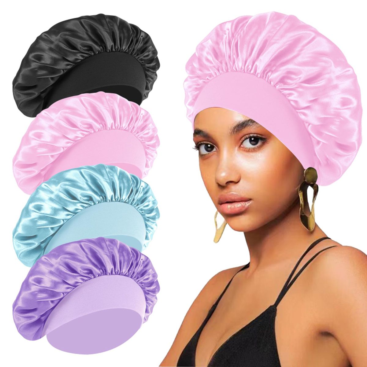 TIOZONEY - 4psc Gorro de Satén para Dormir