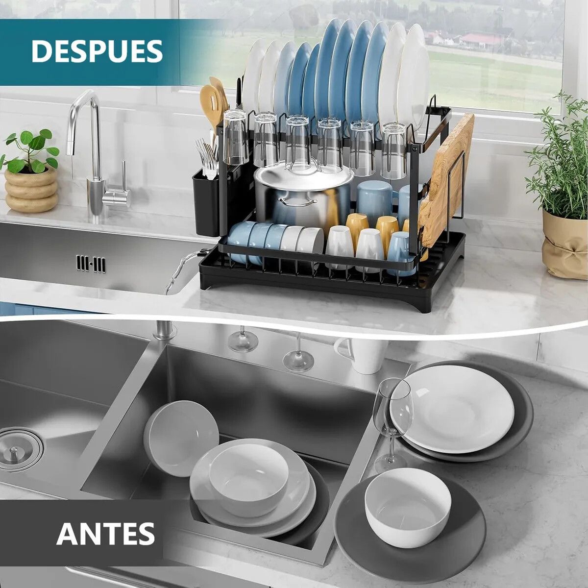 GENERICO - Escurridor de Trastes Acero Inoxidable Sobre Fregadero 2 Niveles