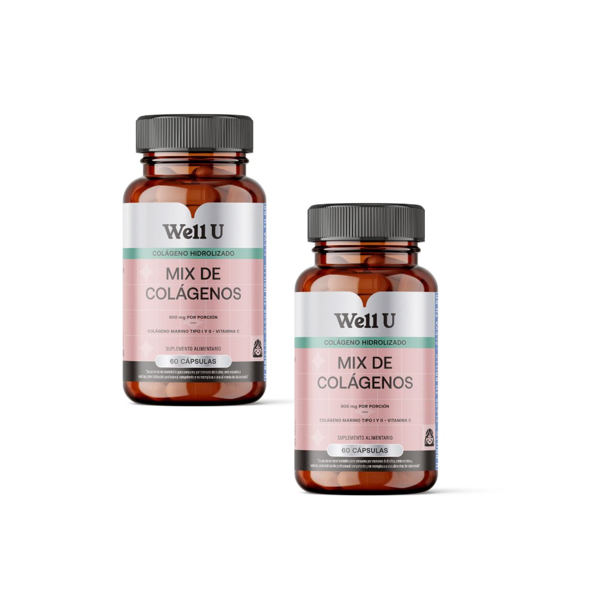 WELL U - Pack x 2 Colagenos Hidrolizados 800mg 60 Capsulas WELL U