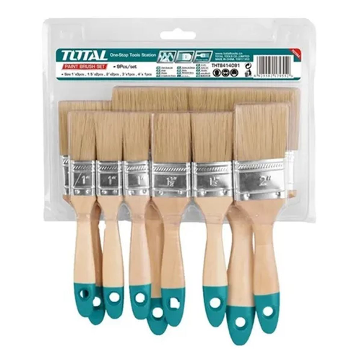 TOTAL TOOLS - Set Juego Brochas Mango De Madera 9 Piezas Total Tht8414091