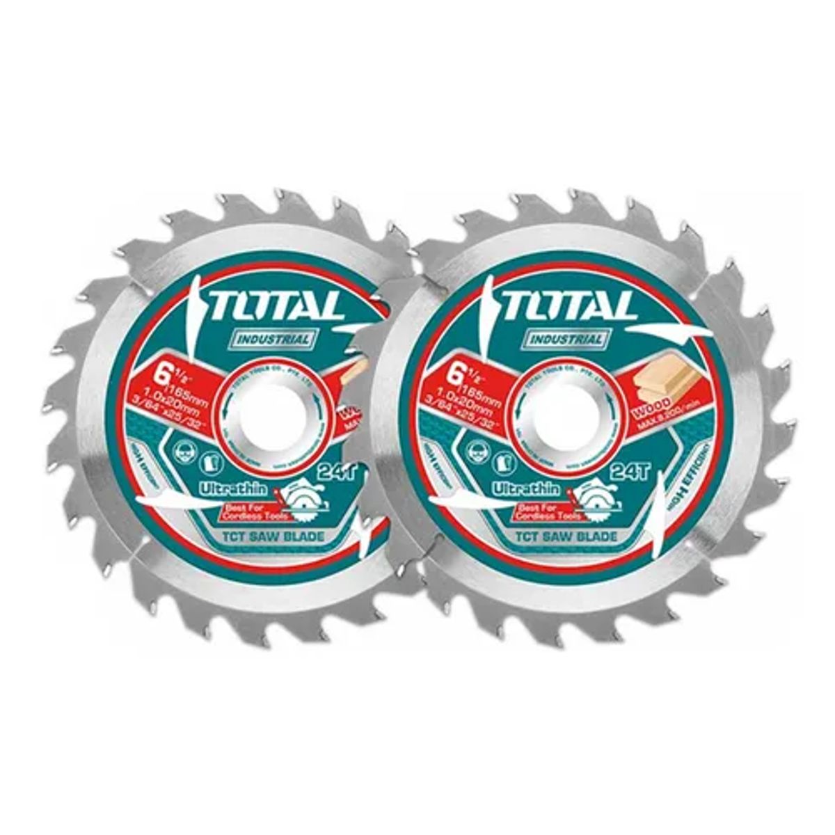 TOTAL TOOLS - Pack 2 Hoja Disco Sierra Circular 6 1/2 24 Dientes Total