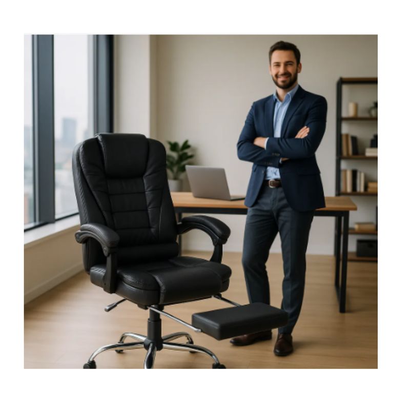 GENERICO - Silla Escritorio Reclinable Masajeadora Ergonomicas Reposa pies Cuero Pu