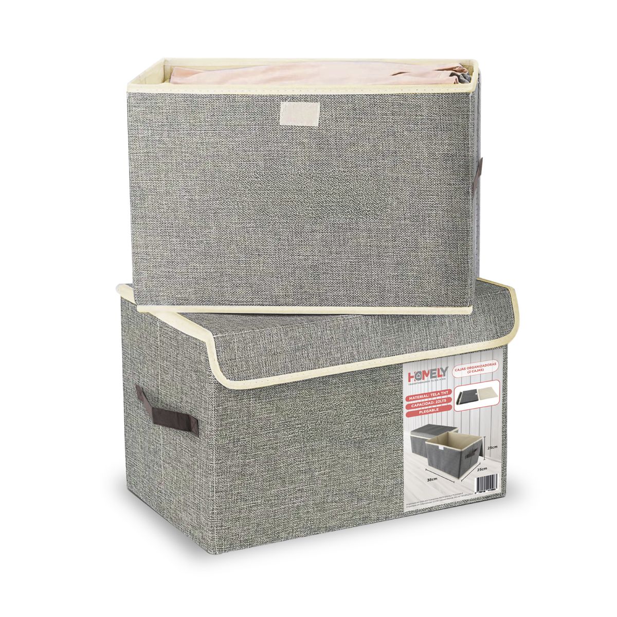 HOMELY - Cajas Organizadoras Homely Tapa Tela Impermeable 22L Set X2