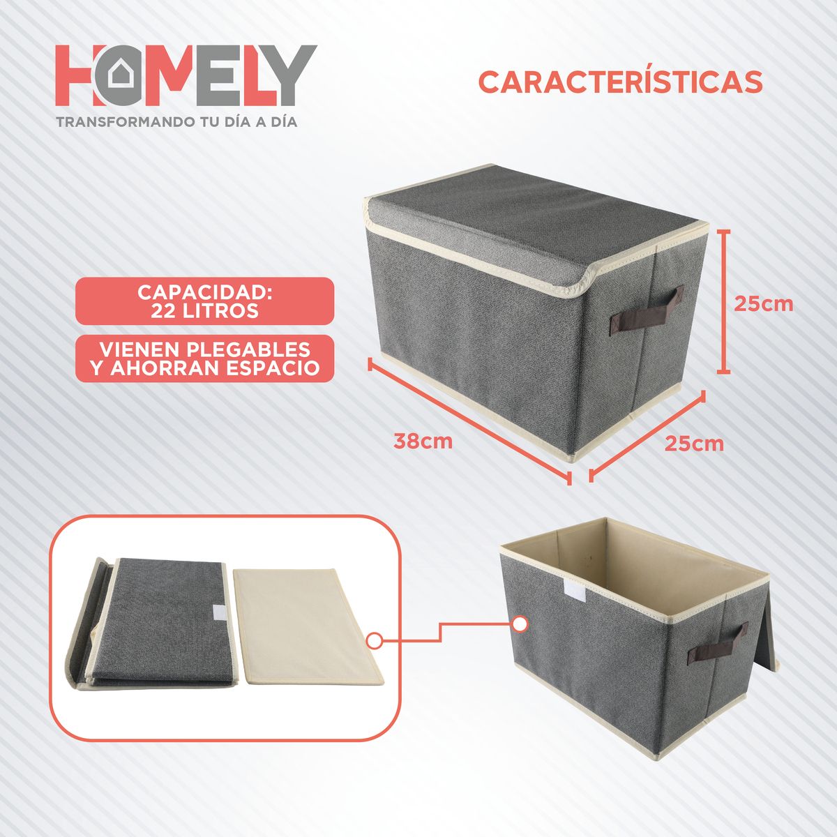 HOMELY - Cajas Organizadoras Homely Tapa Tela Impermeable 22L Set X2