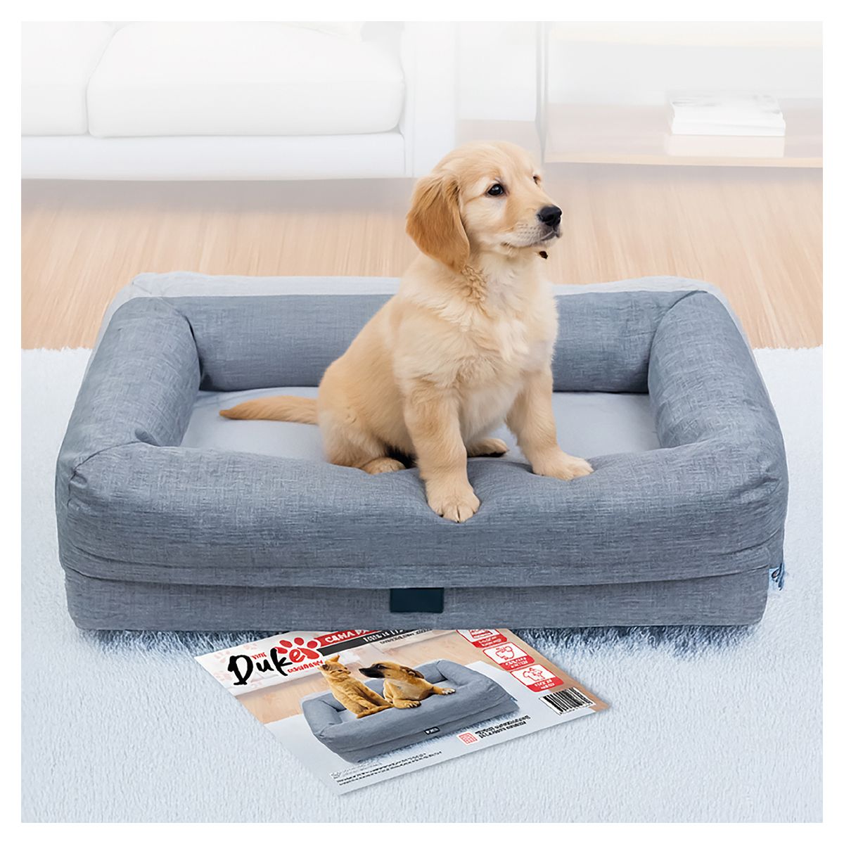 THE DUKE COMPANY - Cama de perro cuadrada talla M 70 x 50 x 16 cm Gris