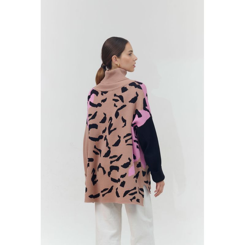GUINDA - Sweater cuello alto estampado NIZA GUINDA