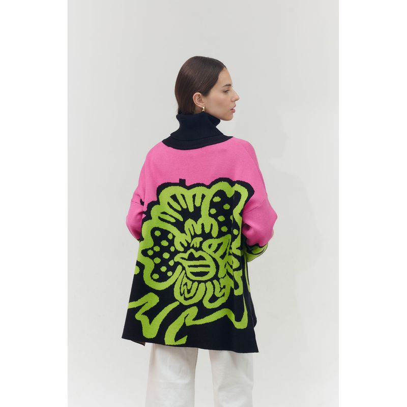 GUINDA - Sweater cuello alto estampado flor EVA GUINDA