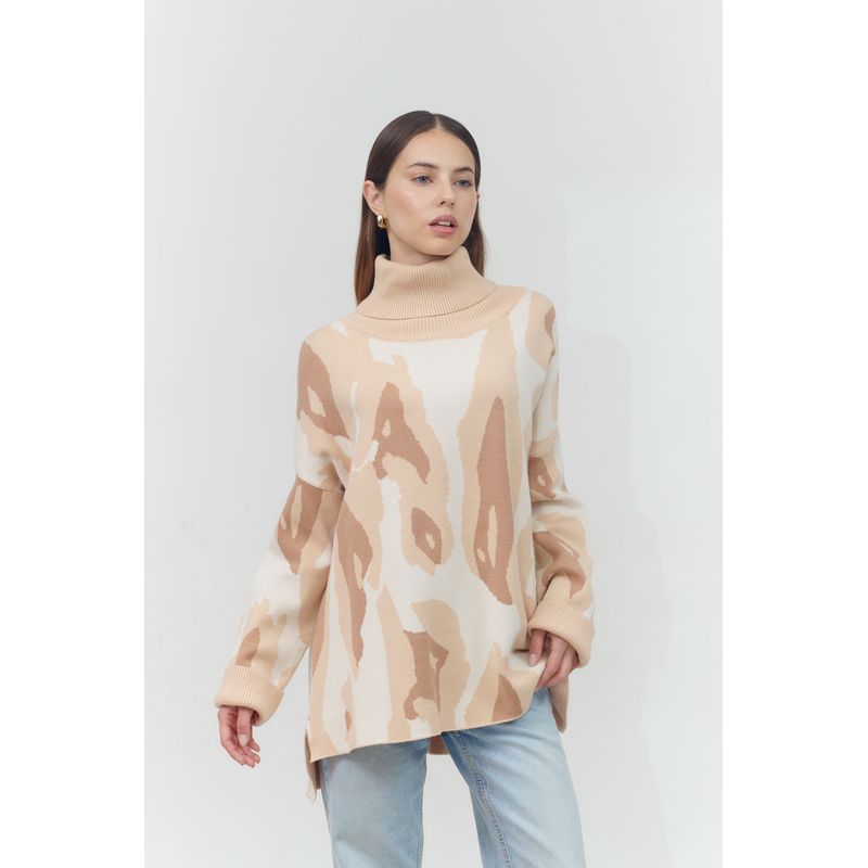 GUINDA - Sweater cuello alto estampado leopardo JOANE GUINDA