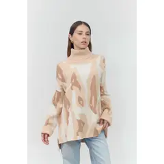 GUINDA - Sweater cuello alto estampado leopardo JOANE