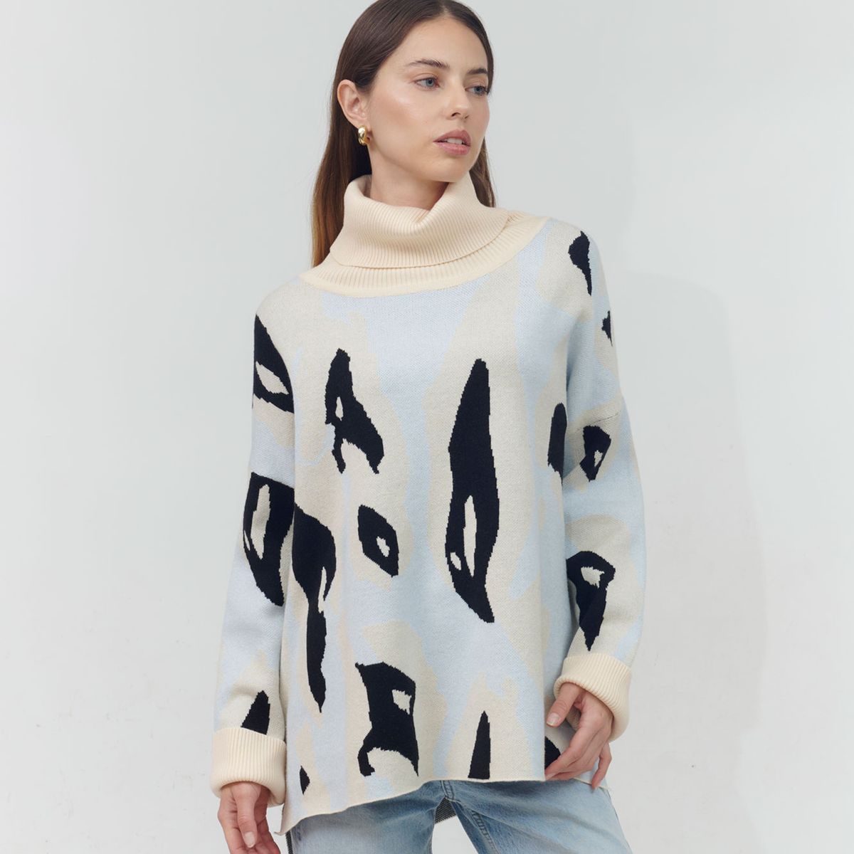 GUINDA - Sweater cuello alto estampado leopardo JOANE GUINDA