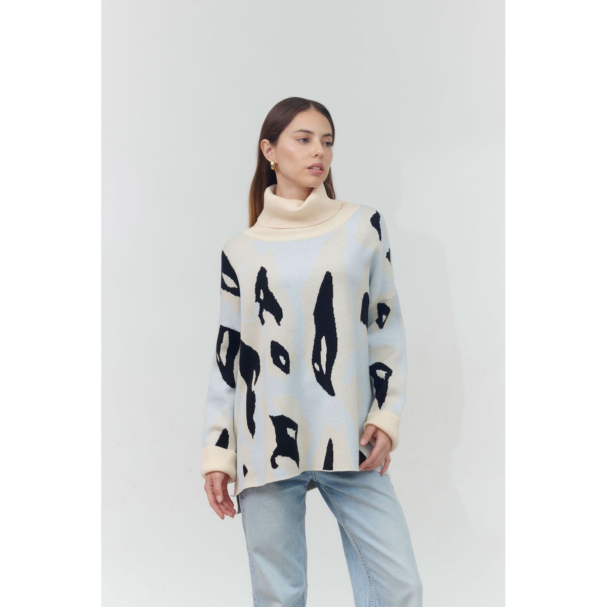 GUINDA - Sweater cuello alto estampado leopardo JOANE GUINDA
