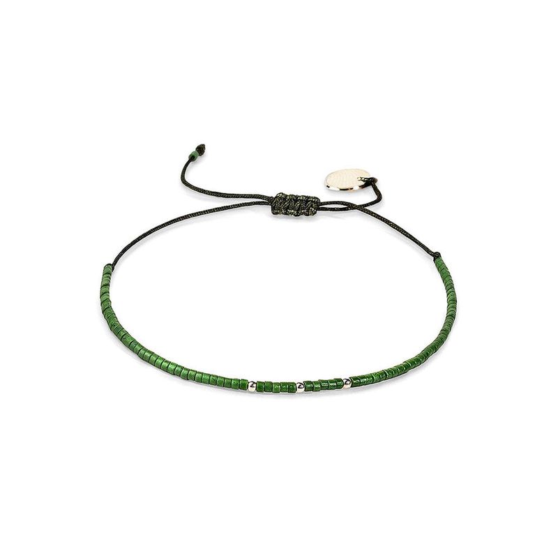 ZAZU - Pulsera Verde Militar con mostacillas de plata