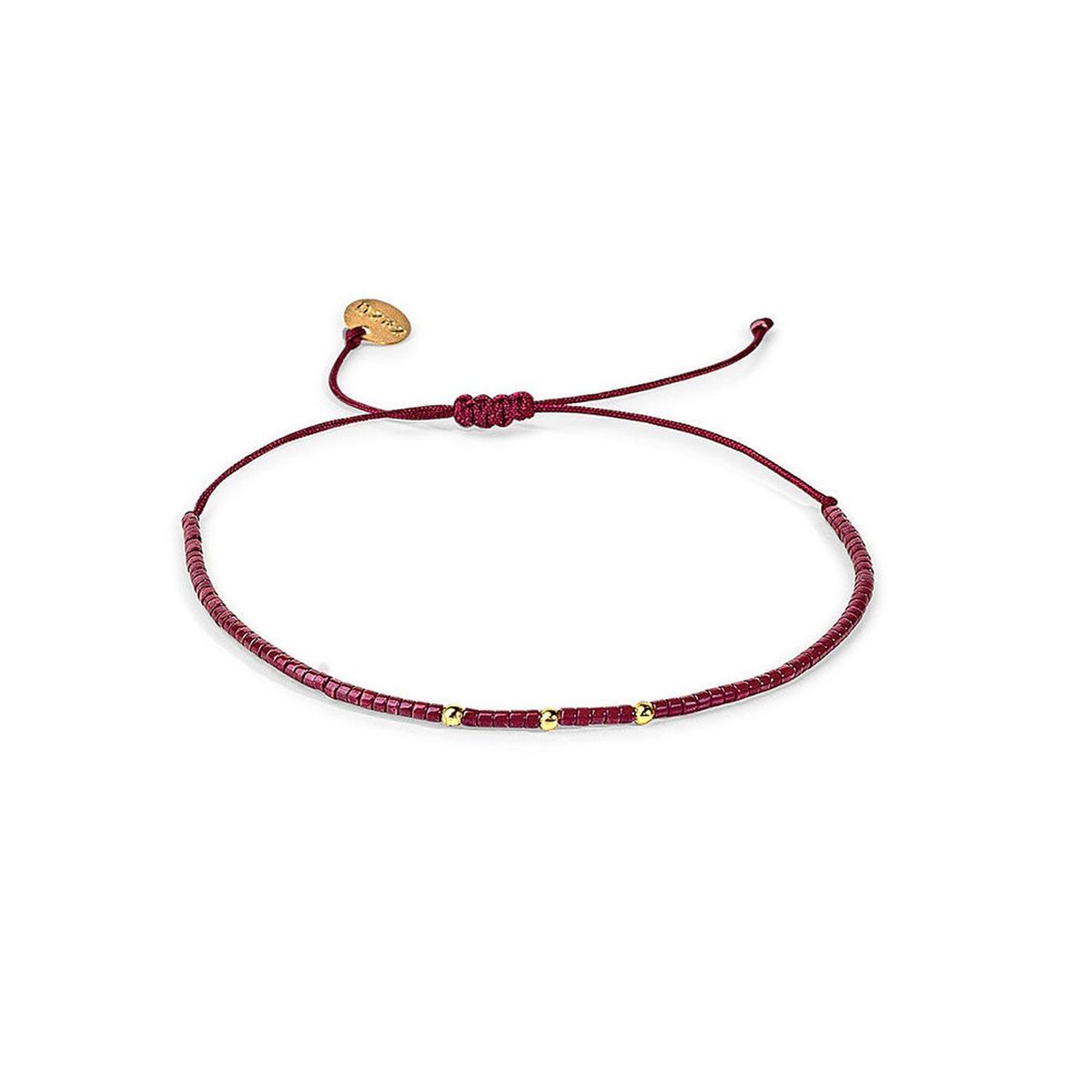 ZAZU - Pulsera Burdeo con Mostacillas de Plata Bañada en Oro