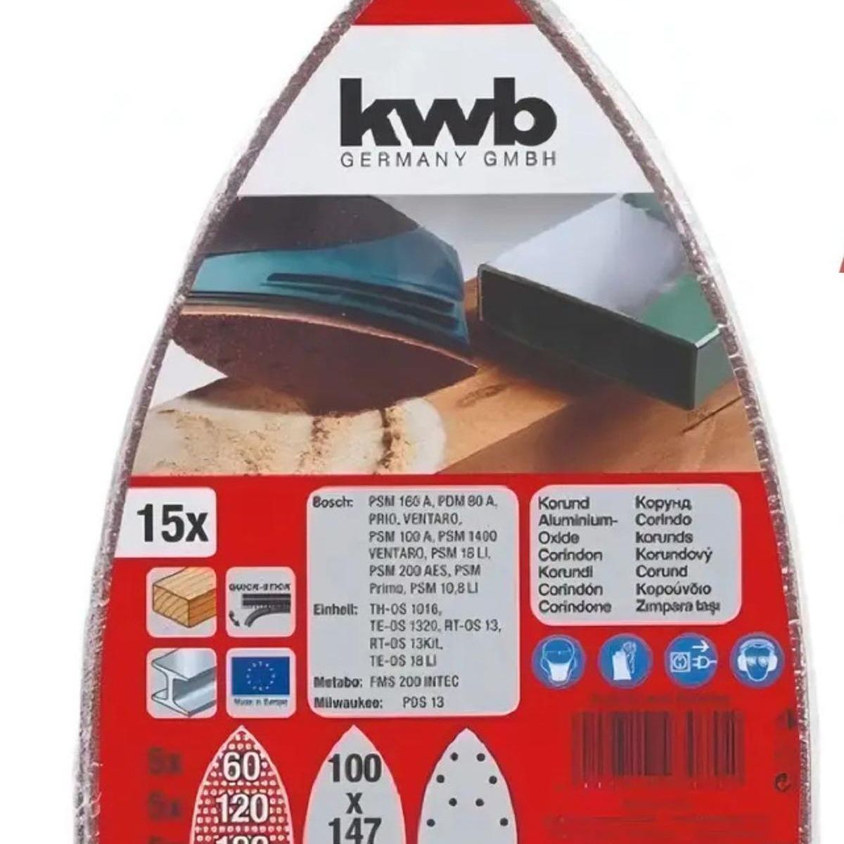 KWB - Set 15 Lijas Tipo Triangulo 100x147mm Kwb - Grano 60-120-180