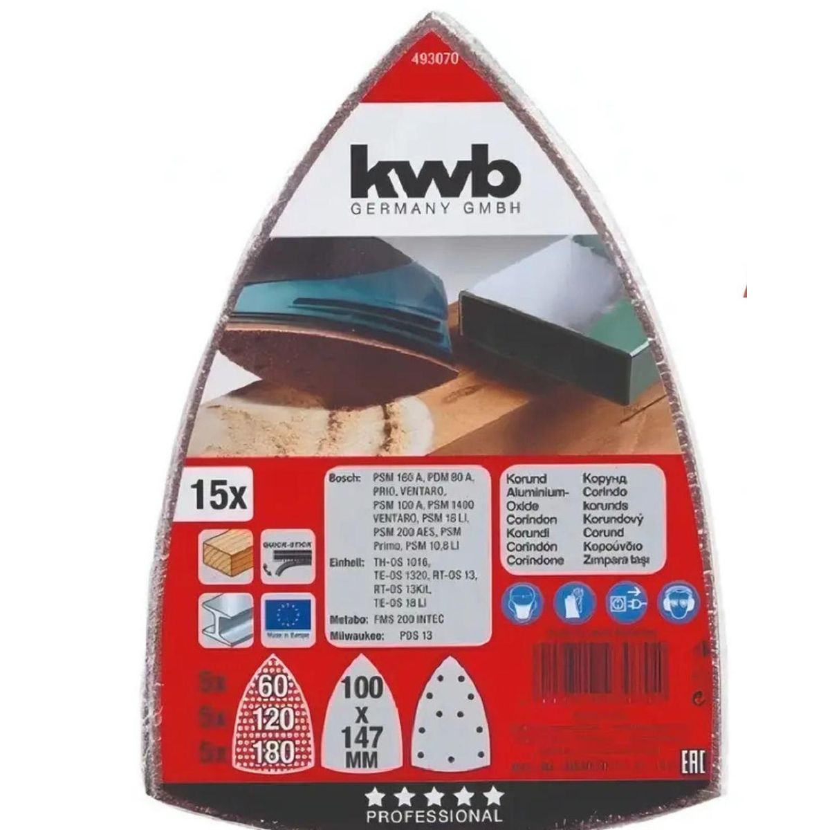 KWB - Set 15 Lijas Tipo Triangulo 100x147mm Kwb - Grano 60-120-180