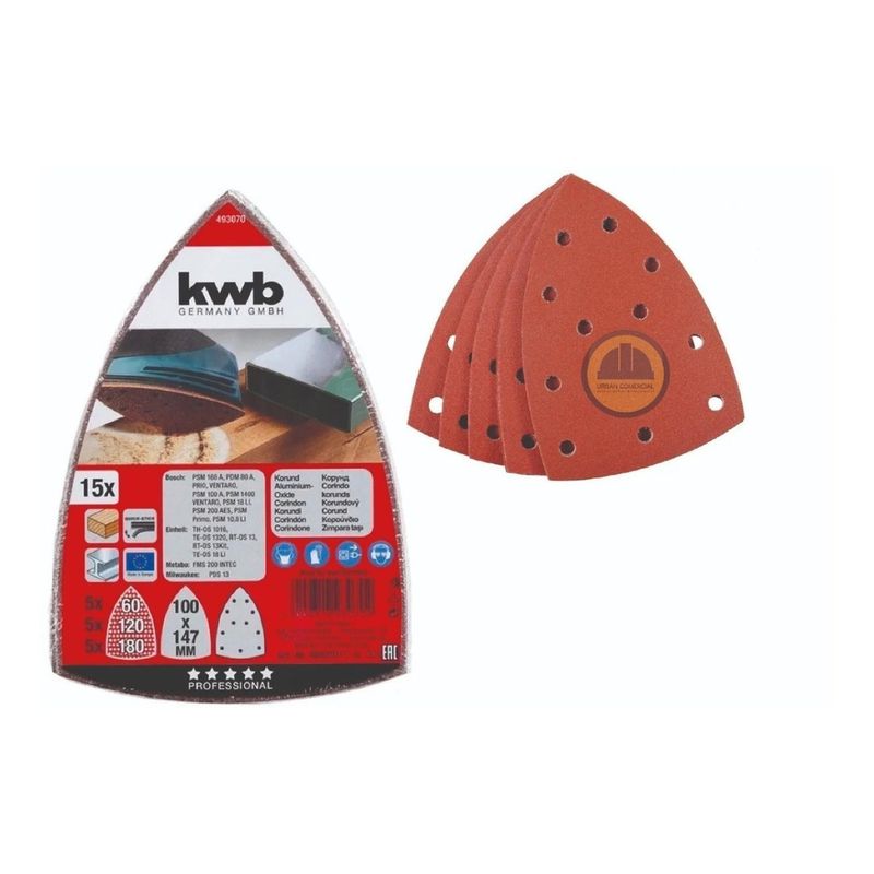 KWB - Set 15 Lijas Tipo Triangulo 100x147mm Kwb - Grano 60-120-180