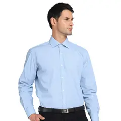 VAN HEUSEN - Camisa Celeste Lineas Hombre Formal Tailored Fit Cuello Italiano