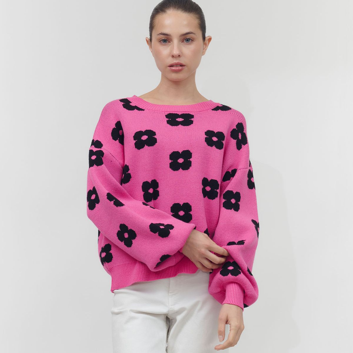 GUINDA - Sweater cuello redondo manga aglobada Loona Guinda