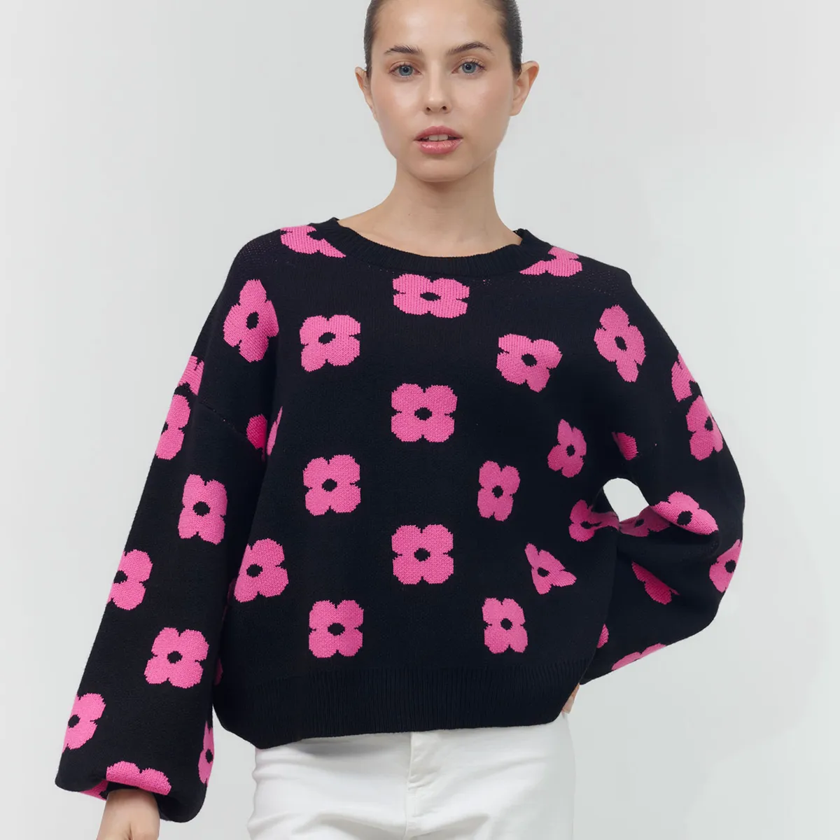 GUINDA - Sweater cuello redondo manga aglobada Loona Guinda
