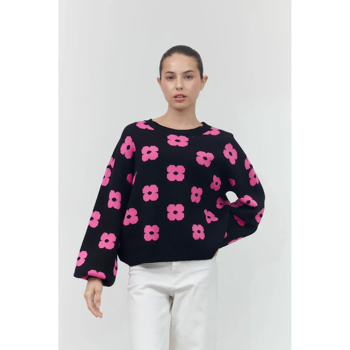 GUINDA - Sweater cuello redondo manga aglobada Loona Guinda